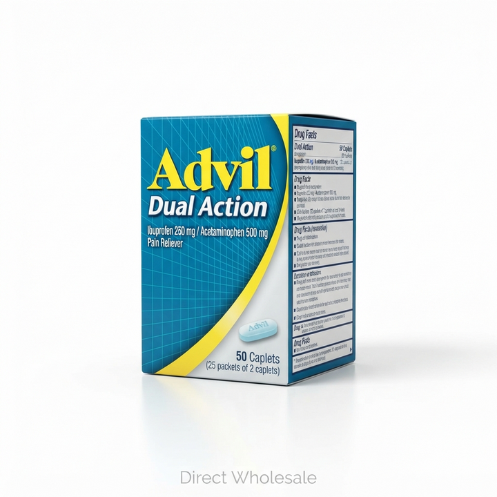 Advil Dual Action — 50 caplets 25 packets of 2 caplets