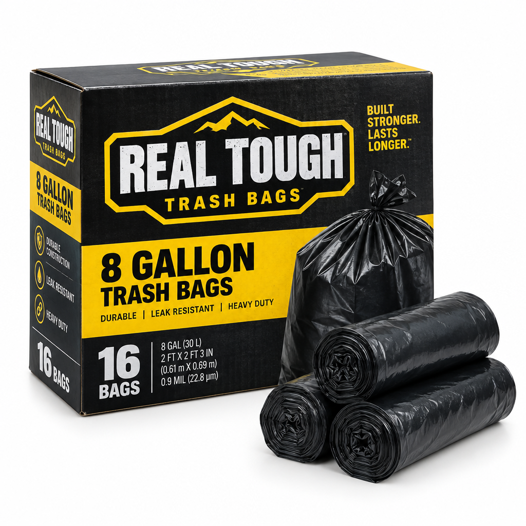 Real Tough Trash Bags 8 Gallon 16/Box