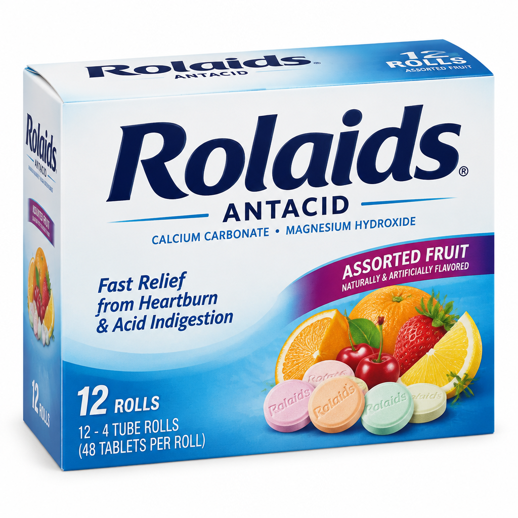 Rolaids Antacid Assorted Fruit 12 Rolls Box